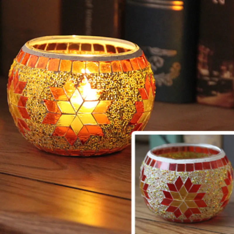 Color Snowflake Mosaic Glass Candlestick