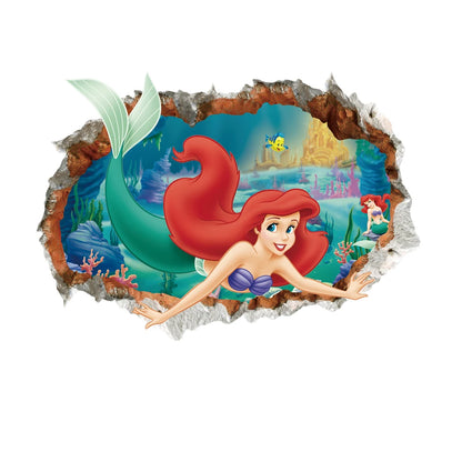 Mermaid Princess Underwater Scenery Porthole Wall Stickers For Girls Room Decoration 3d Mural Art Diy Home Decals Kids Gift