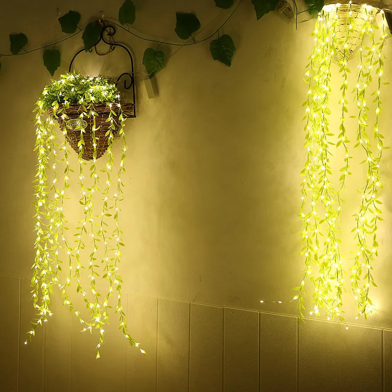 Artificial Ivy Willow Garland Fake Vines Lights String Green Hanging Plant for Wall Party Wedding Home Indoor Outdoor Decoration