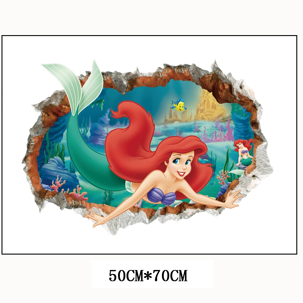 Mermaid Princess Underwater Scenery Porthole Wall Stickers For Girls Room Decoration 3d Mural Art Diy Home Decals Kids Gift