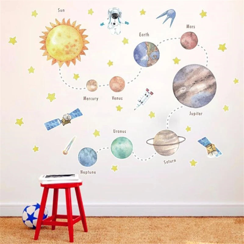 Cartoons Space planet  pvc wall stickers  for kids room  graffiti door stickers living room bedroom wall decoration art mural