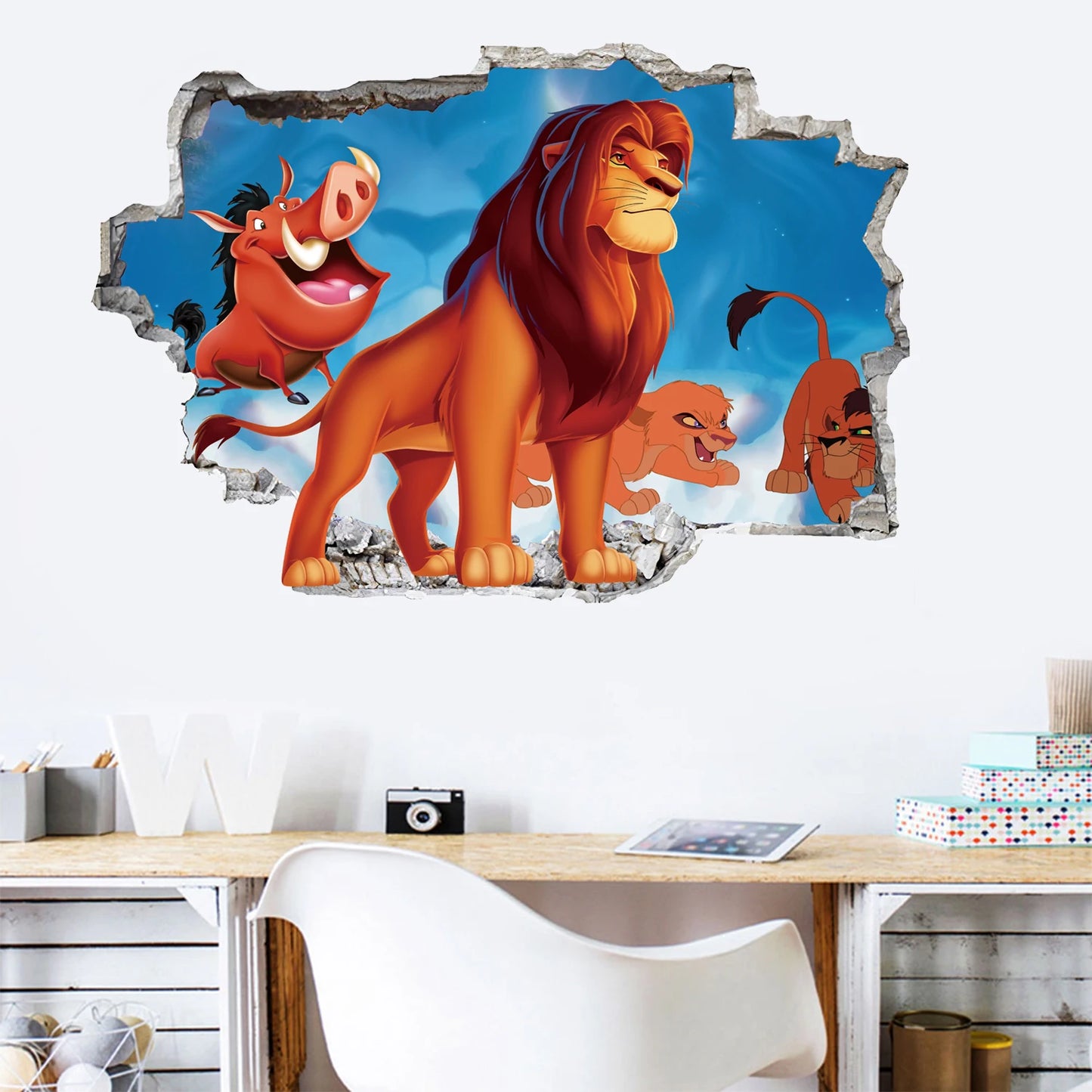 Cartoon 3D Lion Wall Decal Animal Cartoon Wallpaper Art Decal Sticker Boy Room Bedroom Decoration Mural