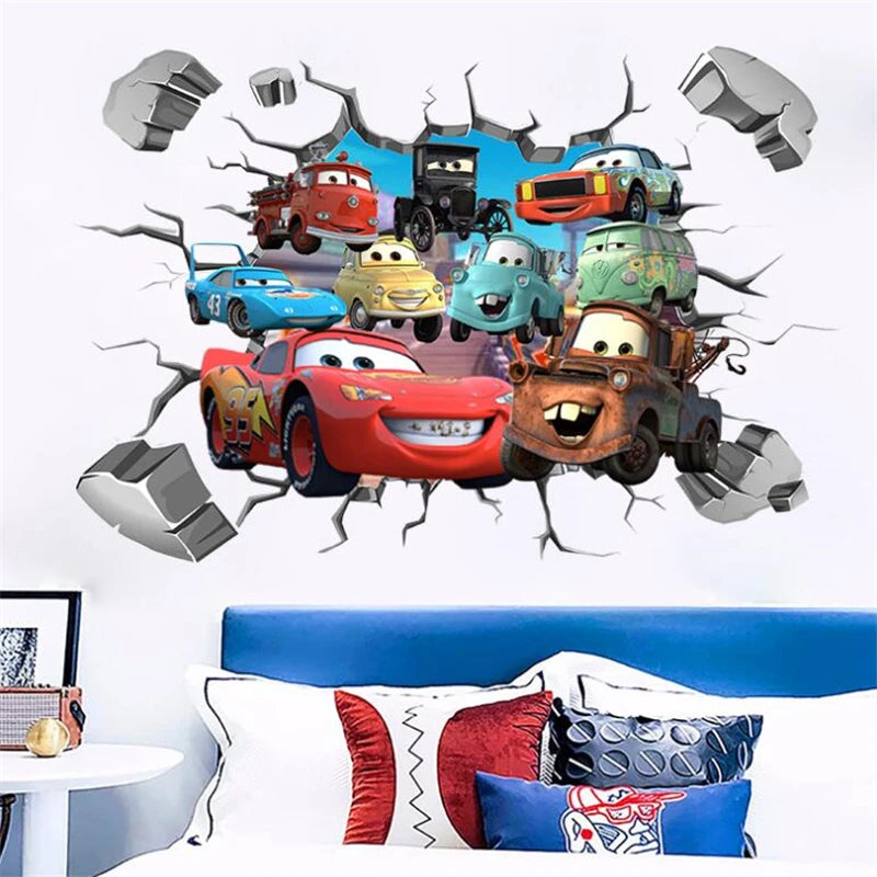 Disney Cartoon Cars Lighting McQueen 3D Wall Sticke s For Kids Room Home Bedroom PVC Decor Cartoon Movie Mural Art Decals