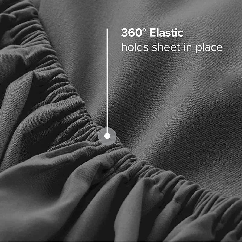 100% Cotton Fitted Bed Sheet Solid Color Mattress Cover with Elastic Band Non-Slip Adjustable Bedsheet for Double Queen King Bed - Heavenly Home Linens