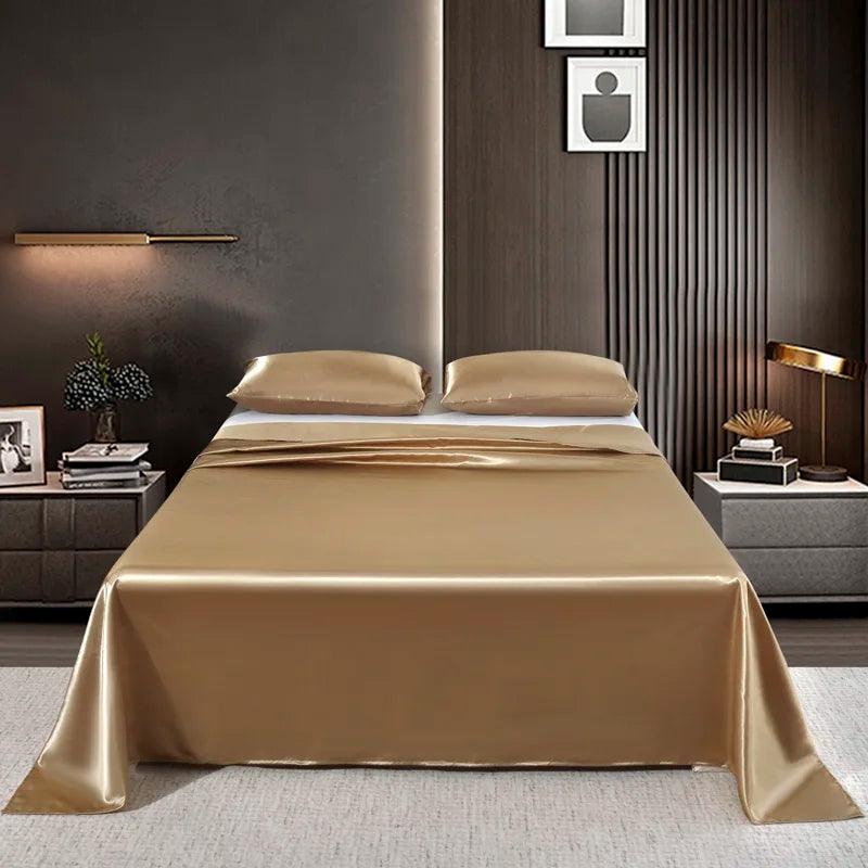 Luxury Satin Bedsheet Soft Comfortable Solid Color Flat Sheet Single Double Twin King Size Bedding Sheet - Heavenly Home Linens