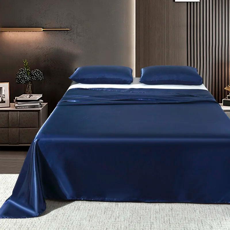 Luxury Satin Flat Sheet, Solid Color Bedsheet, Soft, Comfortable, Single, Double, Twin, King Size Bedding - Heavenly Home Linens