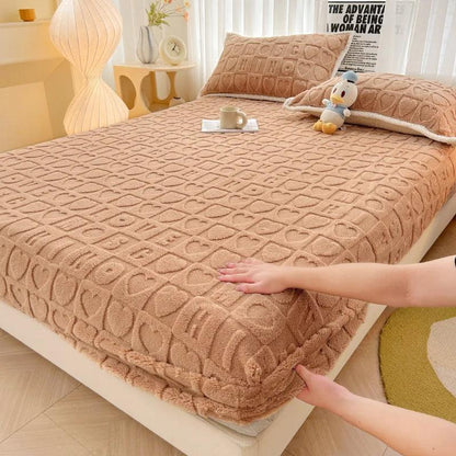 Thickened Plush Mattress Cover Warm Soft Milk Velvet Bed Fitted Sheet Double King Queen Size Bedsheet Mattress Protection Cover - Heavenly Home Linens