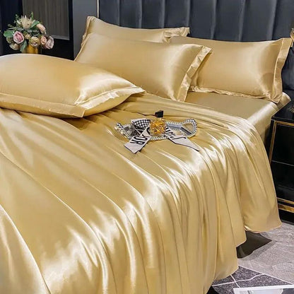 Nordic Silk Bedding Set with Duvet Cover Bed Sheet Pillowcase Luxury Couple Single Double Summer 1/2 People Solid Bedsheet - Heavenly Home Linens