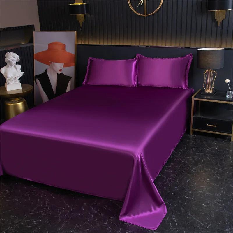 Luxury Flat Sheet Solid Color Satin Bed Sheet Soft Comfortable Bedsheet High-End Bedclothes Sheet - Heavenly Home Linens