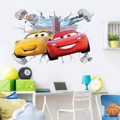 Disney Cartoon Cars Lighting McQueen 3D Wall Sticke s For Kids Room Home Bedroom PVC Decor Cartoon Movie Mural Art Decals