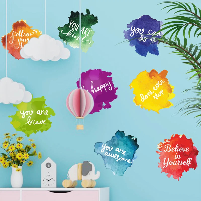 1Set Slogan Graphic Wall Sticker Follow You Heat Colorful Letter Wallpaper Inspirational English Wall Decal Wall Art Waterproof