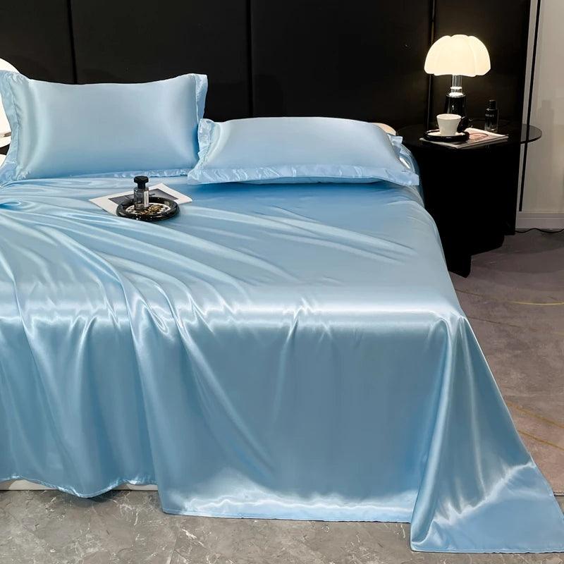 High End Rayon Queen Size Bed Sheet Set Luxury Solid Satin Silky Bedsheet Set High Quality Single Double Sheets and Pillowcase - Heavenly Home Linens