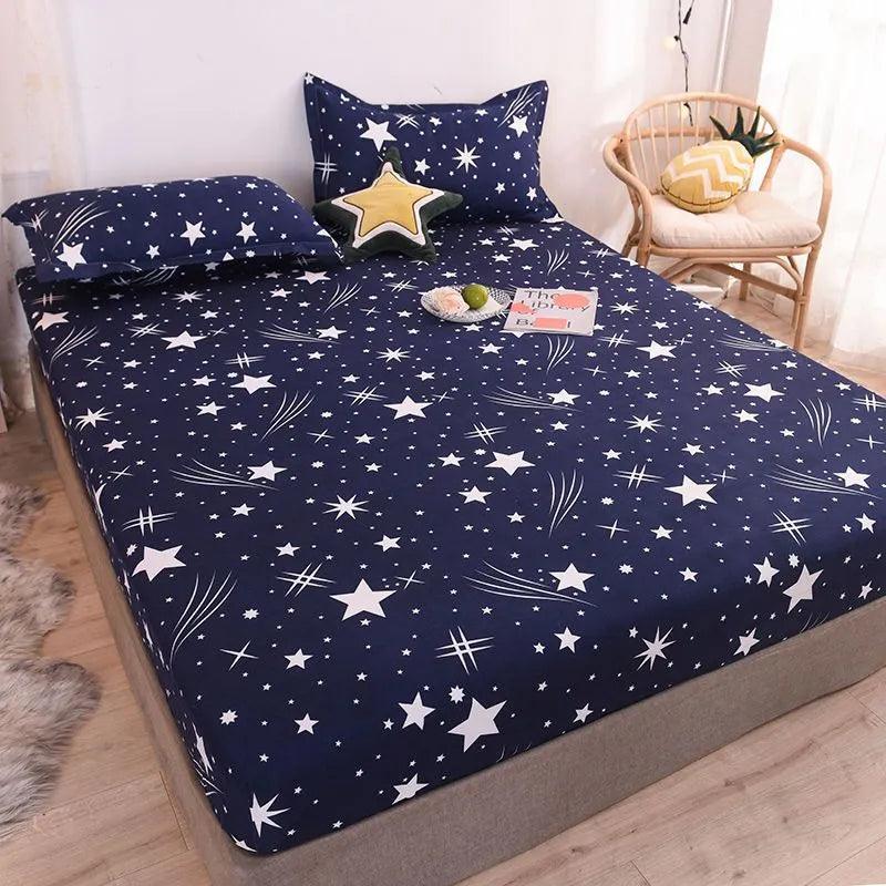 WOSTAR Elastic fitted sheet mattress protector cover romance star night print luxury double bed couple bedsheet king size 180cm - Heavenly Home Linens