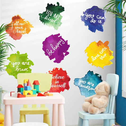 1Set Slogan Graphic Wall Sticker Follow You Heat Colorful Letter Wallpaper Inspirational English Wall Decal Wall Art Waterproof