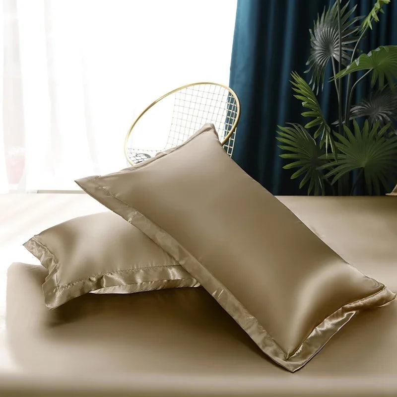 Silk Bedding Set with Duvet Cover Bed Sheet Pillowcase Luxury Satin Bedsheet Solid Color Double Single King Queen Full Twin Size - Heavenly Home Linens