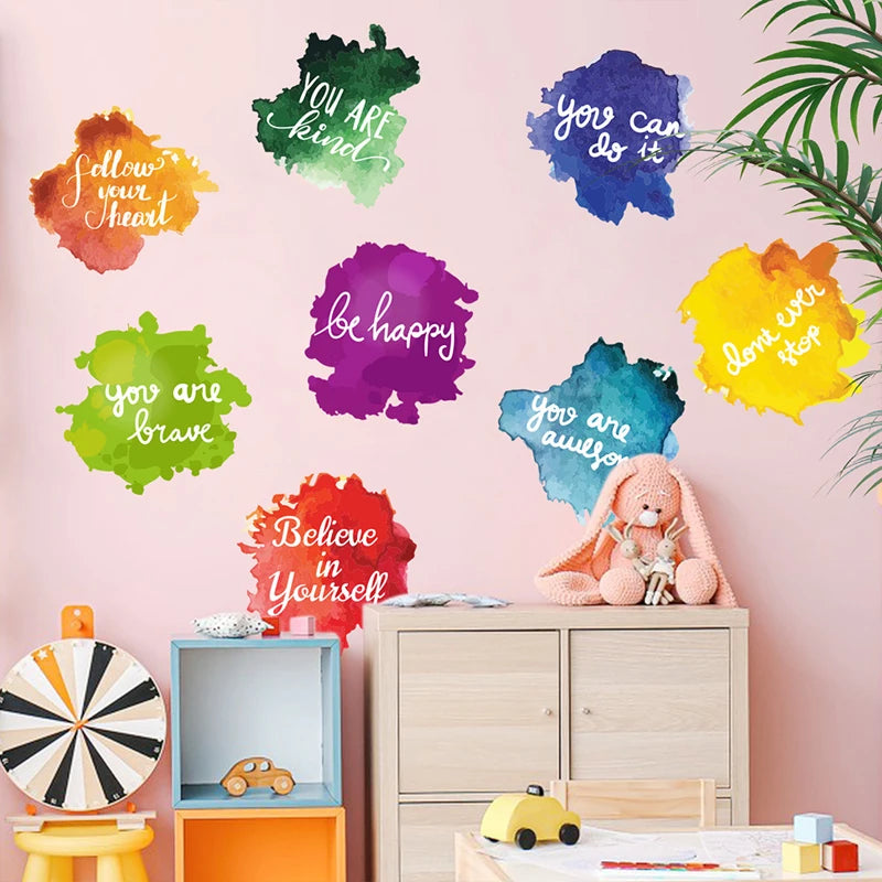 1Set Slogan Graphic Wall Sticker Follow You Heat Colorful Letter Wallpaper Inspirational English Wall Decal Wall Art Waterproof