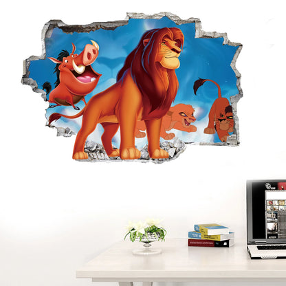 Cartoon 3D Lion Wall Decal Animal Cartoon Wallpaper Art Decal Sticker Boy Room Bedroom Decoration Mural