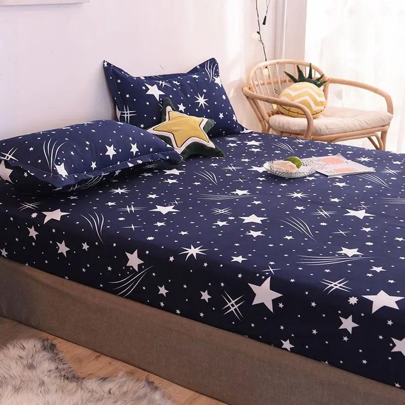 WOSTAR Elastic fitted sheet mattress protector cover romance star night print luxury double bed couple bedsheet king size 180cm - Heavenly Home Linens