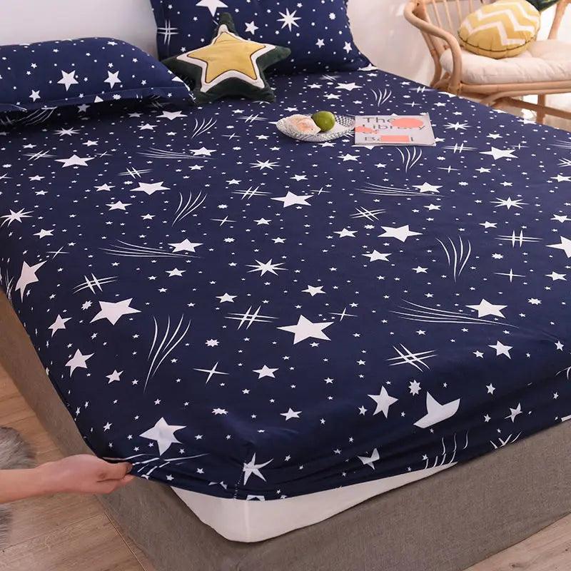 WOSTAR Elastic fitted sheet mattress protector cover romance star night print luxury double bed couple bedsheet king size 180cm - Heavenly Home Linens