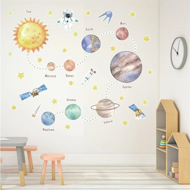 Cartoons Space planet  pvc wall stickers  for kids room  graffiti door stickers living room bedroom wall decoration art mural